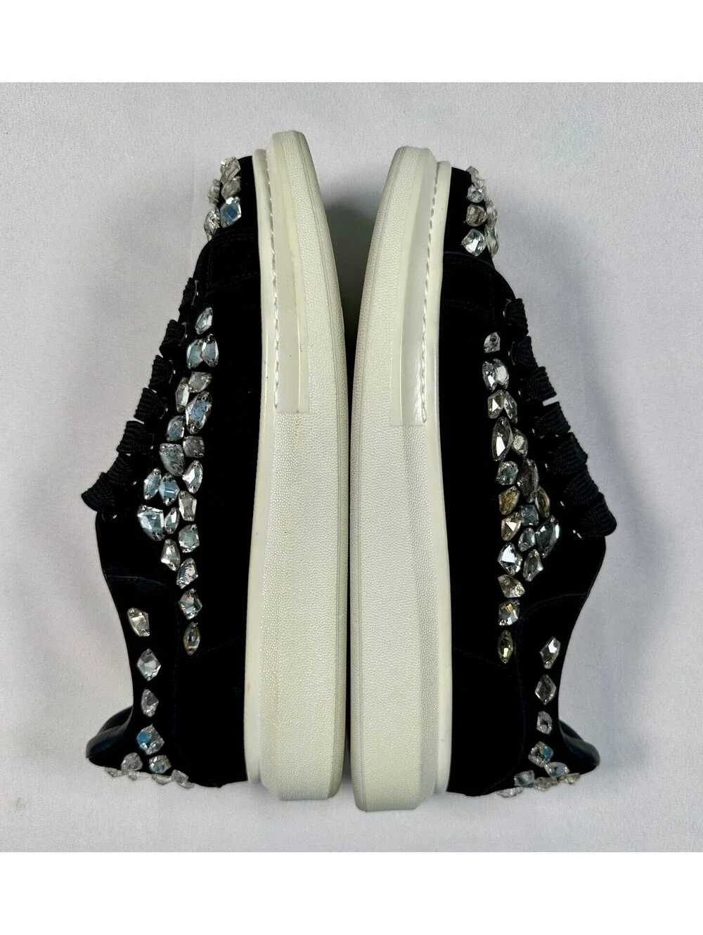 Alexander McQueen Black Suede Crystal Embellished Oversized Sneakers Size 46